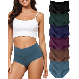 Levao Lot de 6 Culottes sans Couture Femmes Taille Haute Slips Invisibles sous-vêtements Doux Elasticité Hipster Bikini Culottes