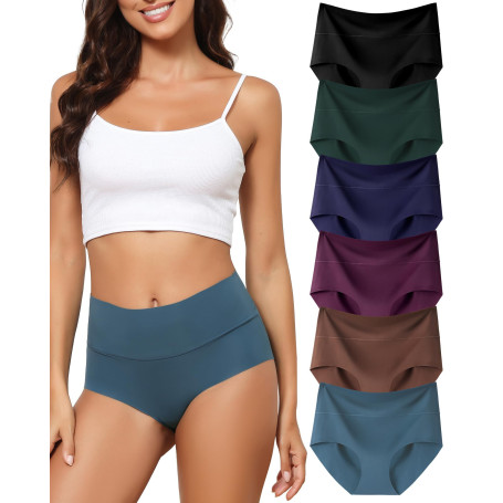 Levao Lot de 6 Culottes sans Couture Femmes Taille Haute Slips Invisibles sous-vêtements Doux Elasticité Hipster Bikini Culottes