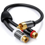 deleyCON 0,20m Câble Audio AUX RCA en Y - Câble Répartiteur pour Caisson de Basses - 1x Fiche vers 2x Prises RCA - Contacts Plaq
