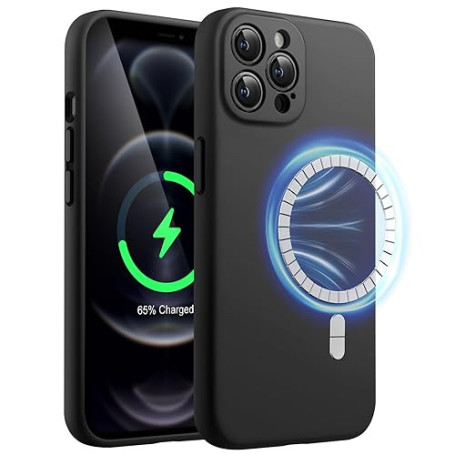 JETech Coque Silicone Magnétique pour iPhone 12 Pro Max, Noir | Compatible avec MagSafe, Toucher Soyeux, Protection Complète de