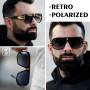 SHEEN KELLY Lunettes de soleil carrées polarisées rétro pour hommes, monture métallique surdimensionnée à dessus plat