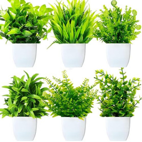 Purpledi 6 Pièces Mini Plantes Artificielles Verdure Plastique Faux Plantes avec Pot, Fausse Plante Interieur, Plante Artificiel
