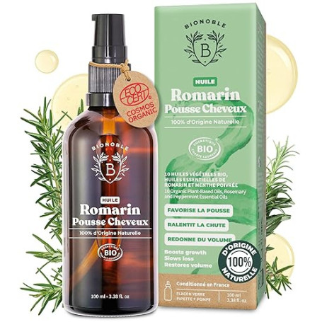 BIONOBLE Huile de Romarin pour Cheveux Bio - Pousse, Anti-Chute - 100ml | 100% d'Origine Naturelle - Huile Pousse Cheveux, Huile