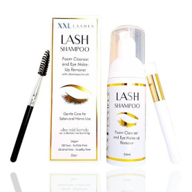 XXL Lashes - Shampooing pour extensions de cils, mousse nettoyante micellaire, avec embout moussant, soin des cils, y compris pi