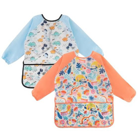 Arvoni 2 Pièces Tablier Peinture Enfant, Blouse Peinture Enfant Imperméable de 3 à 8 Ans, Tablier Manches Longues Enfants avec 3