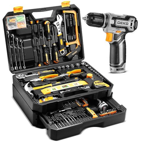 Caisse a Outil avec Perceuse Visseuse Multifonction Sans Fil 12V - DEKO 238 Pièces Malette Outils complete, Boîte à Outils avec