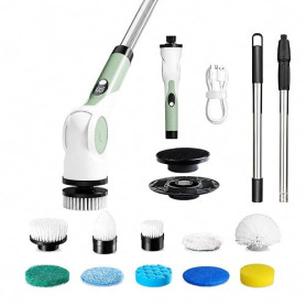Brosse de nettoyage électrique 10 en 1 avec poignée extensible, batterie 2000 mAh | USB-C, IPX7 étanche, 3 vitesses, brosse élec