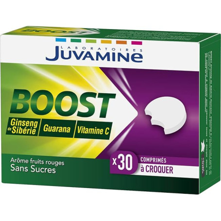 JUVAMINE Boost - Ginseng de Sibérie + Vitamine C - Tonus, Énergie - 30 Cpr | Anti-Fatigue, Améliore la Concentration, Sans Sucre