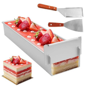 Yuragim Cadre Patisserie Rectangulaire, Tiramisu Moule à Gâteau Rectangulaire en alliage d'aluminium avec 2 spatules, Moule a ca
