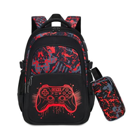 Byitin Sac à Dos Garçon Cartable Lumineux Enfant Primaire Collège, Sac Scolaire Léger et Ergonomique avec Trousse, Lot 2 Pièces,