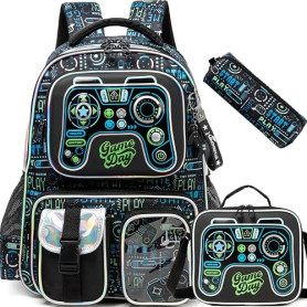 HTgroce Cartable Garçon Primaire Sac à Dos Garçon Sac à Dos Scolaire avec Sac à Lunch Trousse pour Enfants CM1