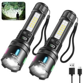 LEKIA Lampe Torches Ultra Puissante 100000LM, Rechargeables USB-C Lampe de Poche LED Simples Modes/7 Modes, Batterie 3000mAh Lon