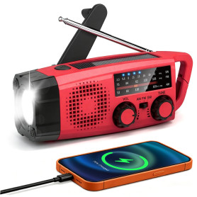 Radio Portable Chargeur Solaire, GEMMAC AM/FM/SW Radio Dynamo Chargeur de Téléphone avec 2000mAh Power Bank/SOS Alarm/Lampe Poch