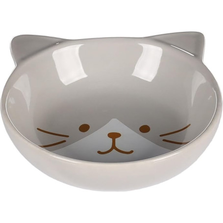 Flamingo Gamelle pour Chats Kapo céramique Gris Rond - 280ml - 13,5x14,5x4cm - Gamelle pour la Nourriture et l'eau pour Chat