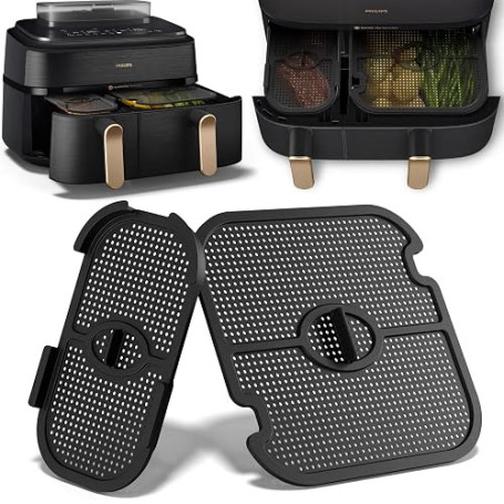 2 Pcs Accessoires Grille Anti Projection Air Fryer pour Philips Dual Basket Série 3000-5000 9 L (3 L/6 L), Réutilisable Accessoi