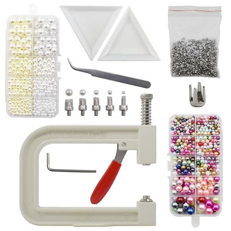Presse manuelle avec perles colorées, clous à rivets et pinces à épiler, pour décorer des vêtements, robes, sacs, bandeaux à che