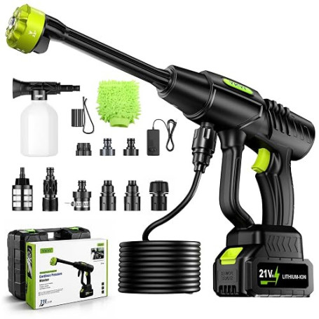 YKYI Nettoyeur Haute Pression sans Fil - 1200 PSI Batterie 4.0Ah | Tuyau 7m, Buse 6-en-1, Pistolet Nettoyeur Haute Pression Port