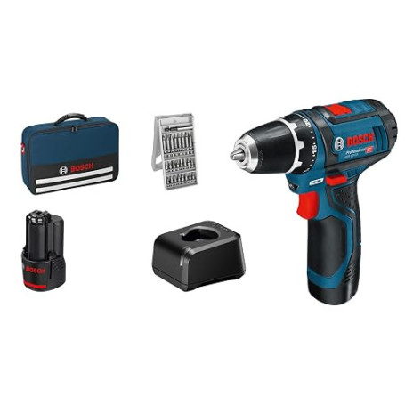 Bosch Professional 12V System perceuse-visseuse sans-fil GSR 12V-15 (avec 2 batteries 2,0 Ah, chargeur GAL 12V-20, set d’embouts
