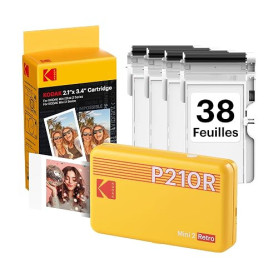 KODAK Mini 2 Retro Imprimante Photo Portable 5 x 7,6 cm, 4PASS, 38 Feuilles, Jaune