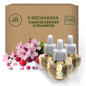 Air Wick Desodorisant Maison Recharge Diffuseur Electrique Fleur de Cerisier et Framboise - 3 x 19 ML