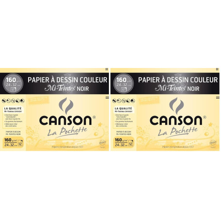 CANSON Mi-Teintes - Pochette 12 feuilles de papier dessin noir 24x32-160g/m²