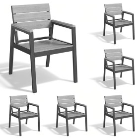 Devoko Chaises de Jardin Lot de 6, HDPS Chaises d'Extérieur en Aluminium Résistantes Imperméables avec Finition à Veine de Bois,