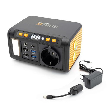 Technaxx Mini Station d'Énergie Portable 74Wh 80W avec Prise 230V, USB-C PD 18W, 4 ×USB-A QC3.0, Sortie DC, Lampe LED, Compatibl