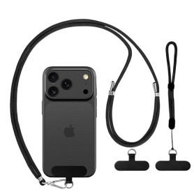 Caremore Cordon Telephone Portable1 Bandeau de Cou Réglable,1 Pcs Bandeau de Poignet,2 Patchs Noirs Durables,Corps croisé Univer