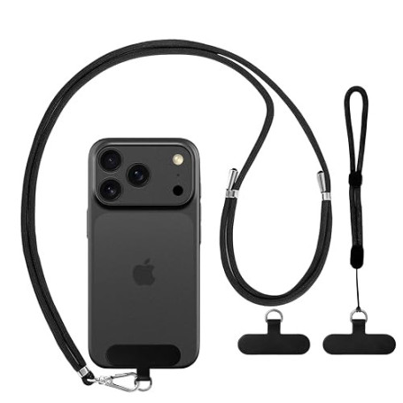 Caremore Cordon Telephone Portable1 Bandeau de Cou Réglable,1 Pcs Bandeau de Poignet,2 Patchs Noirs Durables,Corps croisé Univer
