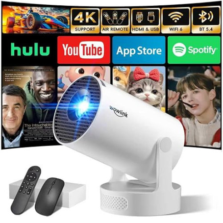 [Apps intégrées & 2026 Upgraded] Vidéoprojecteur avec WiFi 6 et Bluetooth | Projecteur Supporte 4K 1080P Auto Keystone Rotation