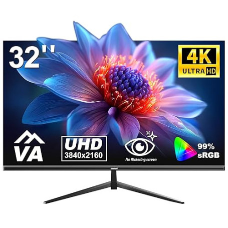 Gawfolk Écran PC 32 Pouces, Moniteur Gaming, Ecran PC UHD 4K 3840x2160 60Hz, 100% sRGB, 1ms MPRT,Interface HDMI & DP, Protection