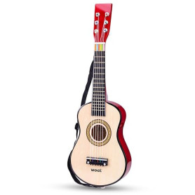 Woet® Guitare Jouet Naturelle en Bois pour Enfants, 6 Cordes en Nylon avec Sangle, Corde de Rechange et Livret Musical Coloré av