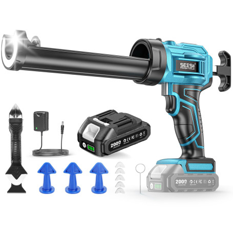 SEESII Pistolet Silicone Électrique avec 2000mAh-Batterie | Pistolet Cartouche Silicone de 4 Vitesses, Anti-goutte, pour 300ML É