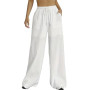 Nuofengkudu Pantalon Large Femme Fluide Été Ample Cordon Elastique Taille Haute Poche Longue Yoga Pantalons Leger Elegant Palazz