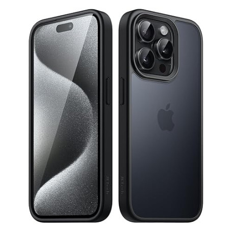 JETech Coque Mate pour iPhone 15 Pro, Noir | Protection de Qualité Militaire, Dos Mat Givré, Finition Anti-Traces de Doigts, Étu