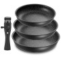 Fadware Lot de 3 Poêles Antiadhésives à Poignée Amovible (20/24/28 cm) | 75% Gain de Place, Poêles Induction et Tous Feux, Empil