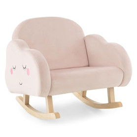 DREAMADE Fauteuil à Bascule Rembourré Enfant 18Mois-5Ans,Mini Canapé à Accoudoirs en Velours avec Pieds en Bois Massif, Anti-bas