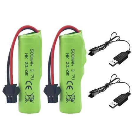 ZYGY 2PCS 3.7V 500mAh Batterie SM-2P & câble de Charge USB pour Télécommande d'ingénierie de véhicule d'entraînement DE35 DE38 D