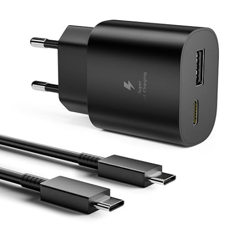Chargeur USB C Samsung, Chargeur Charge Rapide Samsung 25W USBC Adaptateur Secteur Type C PD+QC Double Mural Prise Bloc pour Gal