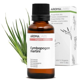 Palmarosa BIO (Cymbopogon martini) - 30 mL - Huile Essentielle Chémotypée et Certifiée AB - Aroma Labs - Made in France