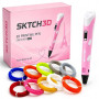 SKTCH3D Stylo 3D Pen Professionnel, PLA, Écran LCD, Loisirs Créatifs – Rose | 50m de filament (10 couleurs, 5m chacune), livret