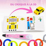 SKTCH3D Stylo 3D Pen Professionnel, PLA, Écran LCD, Loisirs Créatifs – Rose | 50m de filament (10 couleurs, 5m chacune), livret