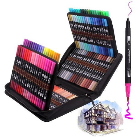Laconile Feutres Coloriage Enfants Adulte à Double Pointe Fine et Pinceau, 120 Stylos Feutre Aquarelle pour Calligraphie, Dessin