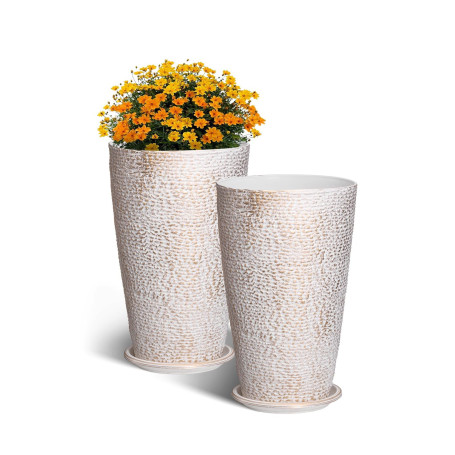 VEVOR Pot de Fleurs, Lot de 2, Grande Jardinière Plantes Conique 530 mm, Finition en Pierre, Design Élégant, Système de Drainage
