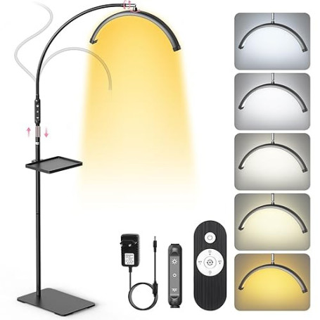 Adonafy Lampe Extension de Cils Professionnel: 18" Pliable Lampe Demi Lune Onglerie avec 5 Couleurs Intensité Variable & 360° Ro