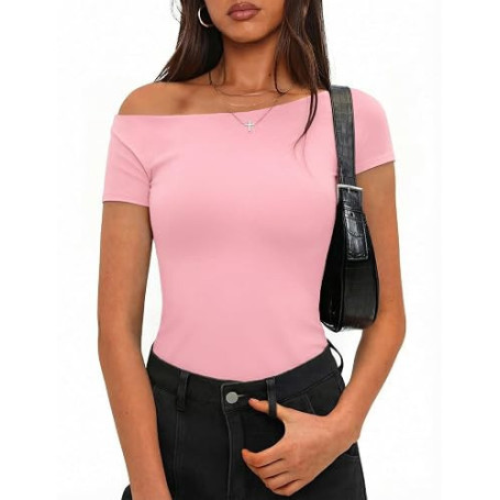 Totatuit T-shirt Femme Ajusté Manches Courtes Épaules Dénudées Haut d'été | Été, Tenue Quotidienne, Facile à Associer, Style Pol