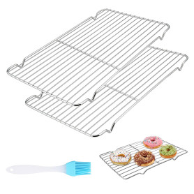 2 Pcs 30 x 20 cm Grille de Refroidissement, avec Pinceau de Cuisson | Grille de Cuisson pour Gâteaux, Pain, Rôtissage, Grillage 