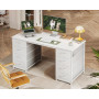 Coleshome Bureau avec 8 Tiroirs en Tissu, 120x48cm, Blanc | Grande capacité d'organisation, table d'étude et bureau d'écriture a