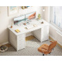 Coleshome Bureau avec 8 Tiroirs en Tissu, 120x48cm, Blanc | Grande capacité d'organisation, table d'étude et bureau d'écriture a