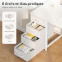 Coleshome Bureau avec 8 Tiroirs en Tissu, 120x48cm, Blanc | Grande capacité d'organisation, table d'étude et bureau d'écriture a
